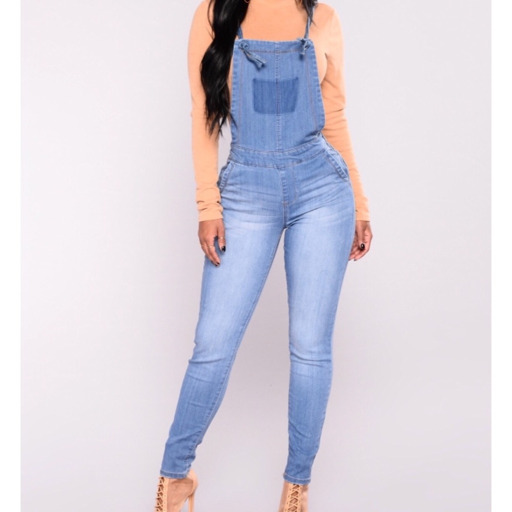 Fashion Nova You Wish Denim Overalls Size L